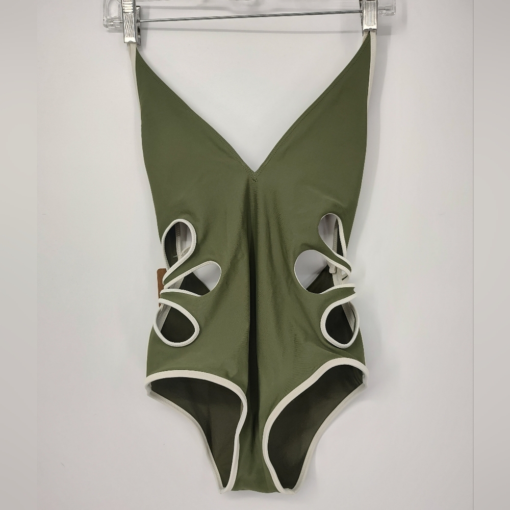 Aerie Sage Green One-Piece Swimsuit With Cut Out Sides Women's Size XSmall